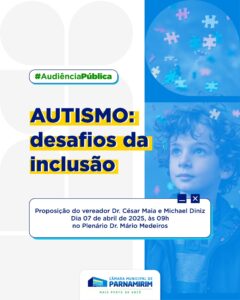 Leia mais sobre o artigo Inclusão de pessoas com Transtorno do Espectro Autista será debate na Câmara de Parnamirim