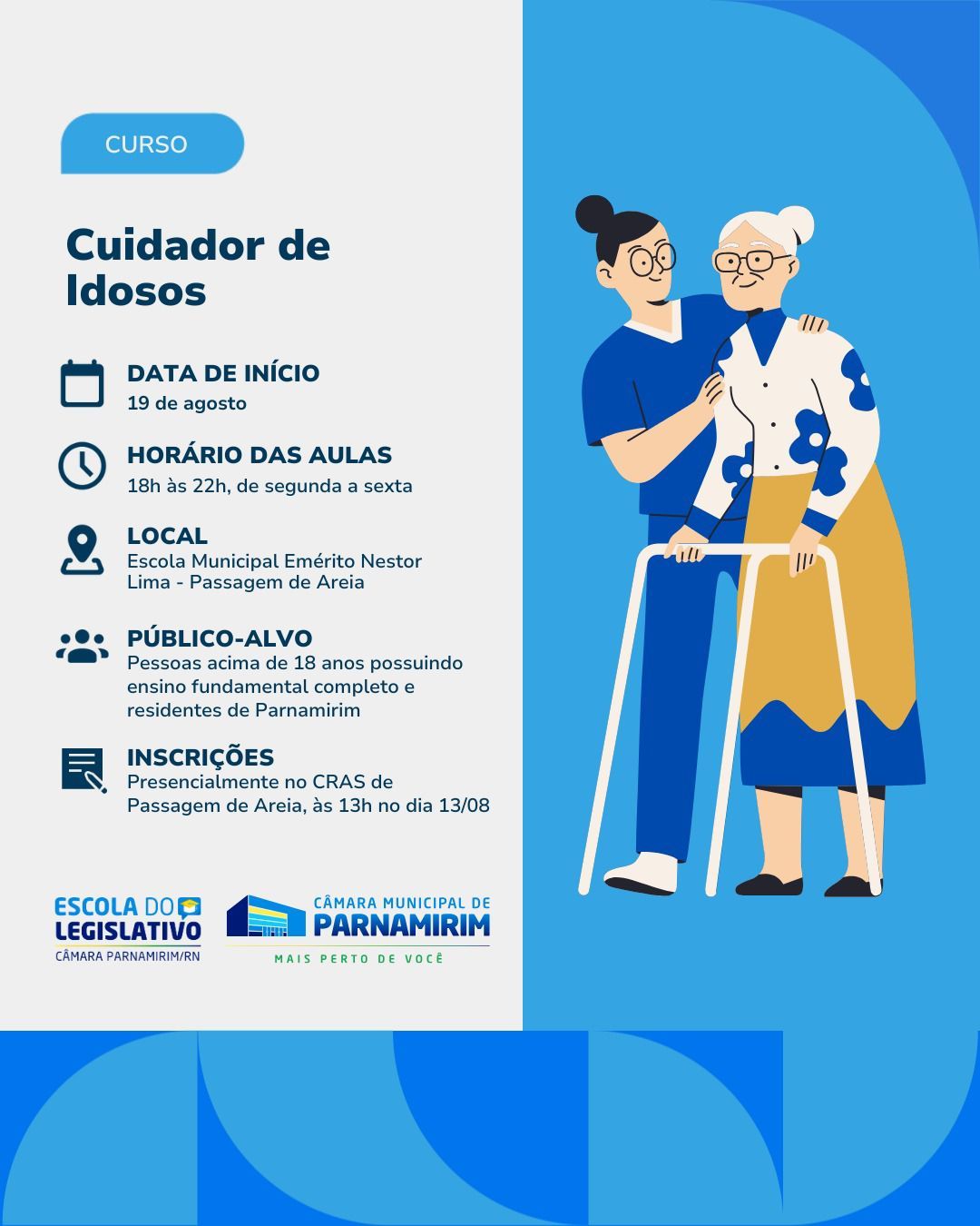 No momento, você está visualizando Escola do Legislativo de Parnamirim abre inscrições para curso gratuito de Cuidador de Idosos